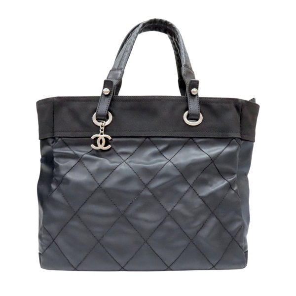 黑色 帆布 牛皮 Paris Biarritz MM 手提包 銀扣 無卡【CHANEL 香奈兒】 A34209