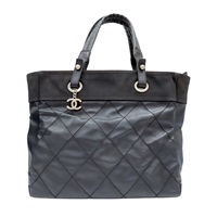 黑色 帆布 牛皮 Paris Biarritz MM 手提包 銀扣 無卡【CHANEL 香奈兒】 A34209