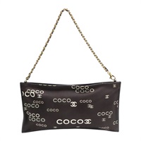 黑/棕色 牛皮 帆布 Coco 鏈帶 肩背包【CHANEL 香奈兒】