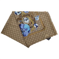 棕色 羊毛 方巾 GG Panshie Blooms 圍巾【GUCCI 古馳】 508797