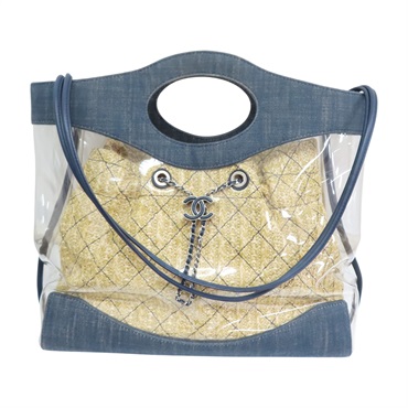 藍/棕色 PVC Denim 稻草 31 Bag 肩背包 AS0517【CHANEL 香奈兒】 AS0517