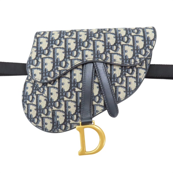 藍色 緹花帆布 saddle oblique 腰包 肩背包【Dior 迪奧】