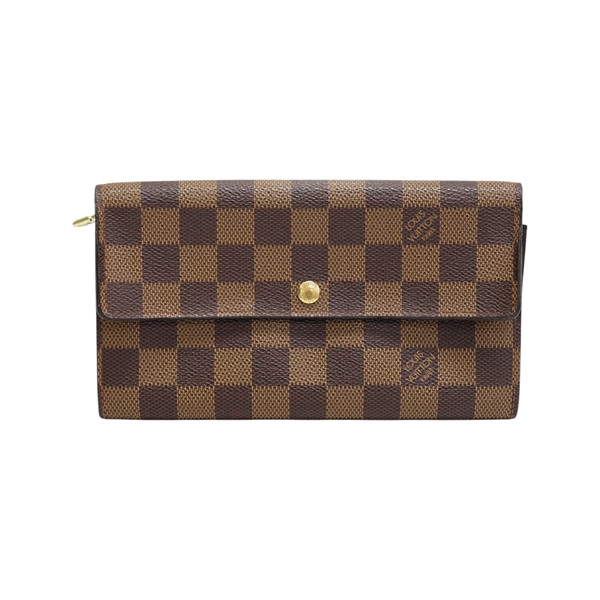 棕色 棋盤格帆布 Porte Monnaie Credit 扣式 長夾 N61725【LOUIS VUITTON LV 路易威登】 N61725