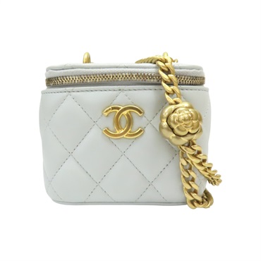 淡藍色 菱格紋羊皮 Mini Vanity Case 肩背包【CHANEL 香奈兒】 AP3300