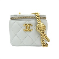 淡藍色 菱格紋羊皮 Mini Vanity Case 肩背包【CHANEL 香奈兒】 AP3300
