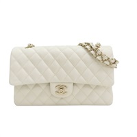 白色 荔枝紋牛皮 Classic Flap 25 肩背包 金扣【CHANEL 香奈兒】 A01112