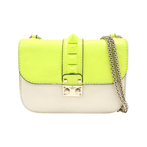 蛍光黄 牛皮 Glam Lock 肩背包【Valentino 范倫鐵諾】
