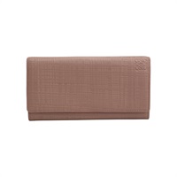 粉膚色 牛皮 Linen Continental 扣式 長夾 101.88.K98【LOEWE 羅威】 101.88.K98