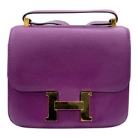 海葵紫色 Evercolor 牛皮 Constance 24 康康包 肩背包 D刻 金釦【HERMES 愛馬仕】