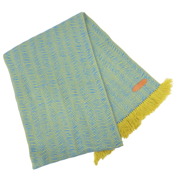 藍/黃色 喀什米爾 圍巾【HERMES 愛馬仕】