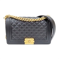 黑色 牛皮 菱格紋 荔枝紋  Boy 25 鍊帶 肩背包 金扣【CHANEL 香奈兒】 A67086