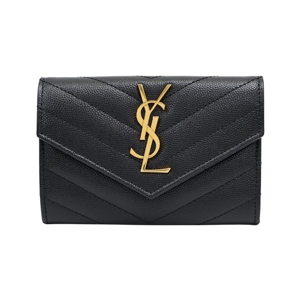 黑色 牛皮 Cassandra Matelasse 信封錢包 扣式短夾【SAINT LAURENT YSL 聖羅蘭 】 414404
