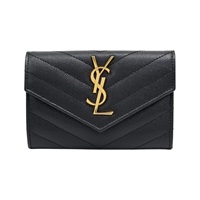黑色 牛皮 Cassandra Matelasse 信封錢包 扣式短夾【SAINT LAURENT YSL 聖羅蘭 】 414404