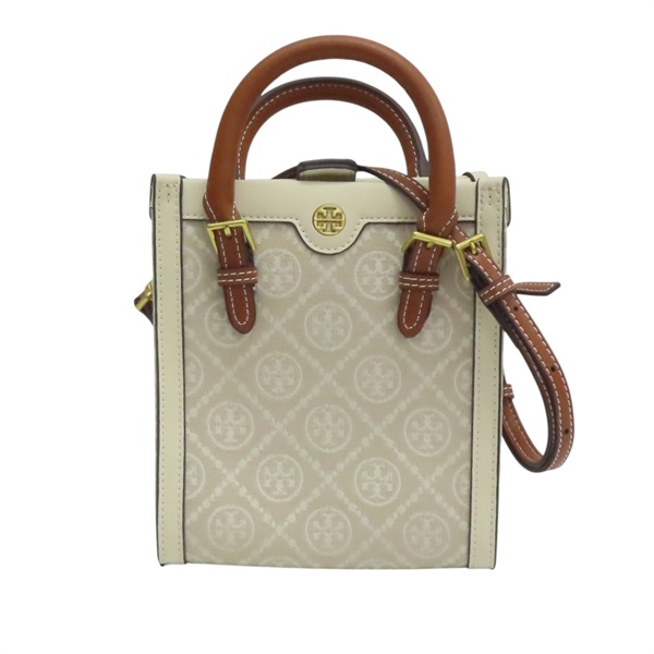 淺棕色 帆布 牛皮 T Monogram Mini提花 兩用包【TORY BURCH 湯麗柏琦】 87146