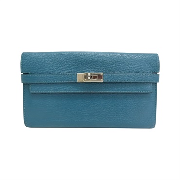 孔雀綠 Chevre山羊皮 Kelly Wallet 兩折長夾 銀扣 D刻【HERMES 愛馬仕】 H051300CK
