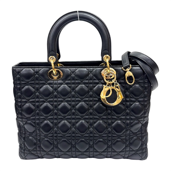 黑色 籐格紋 羊皮 Lady Dior Large 兩用包【Dior 迪奧】 M0566ONGE