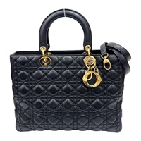 黑色 籐格紋 羊皮 Lady Dior Large 兩用包【Dior 迪奧】 M0566ONGE