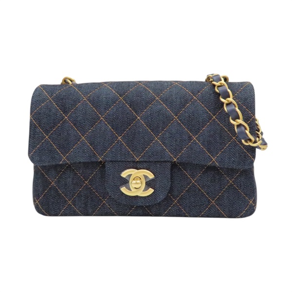 藍色 單寧布 Classic Flap Mini 鍊帶 肩背包 金扣【CHANEL 香奈兒】 A69900