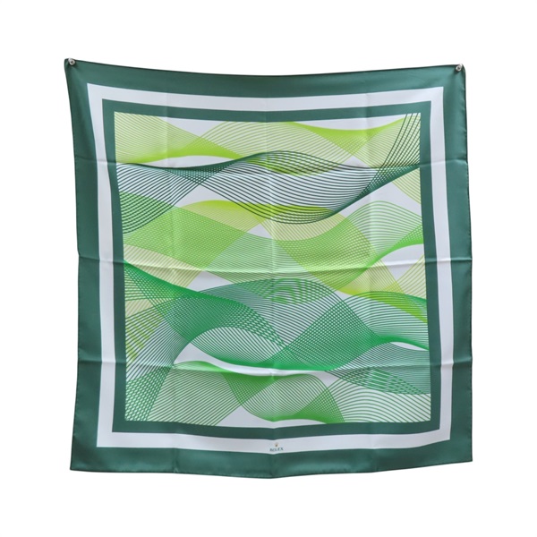 綠/白色 絲綢 方巾 90x90【ROLEX 勞力士】