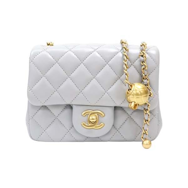 灰色 菱格紋 羊皮 Mini Pearl Crush 金球 鍊帶 肩背包【CHANEL 香奈兒】 AS1786