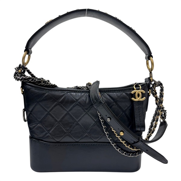 黑色 菱格紋 牛皮 Gabrielle Hobo 流浪包 鏈帶 肩背包【CHANEL 香奈兒】 AS1582
