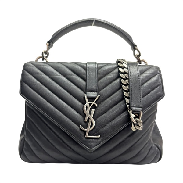 黑色 皮革 COLLEGE MEDIUM BAG 兩用包 銀和 【SAINT LAURENT YSL 聖羅蘭 】 487213