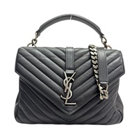 黑色 皮革 COLLEGE MEDIUM BAG 兩用包 銀和 【SAINT LAURENT YSL 聖羅蘭 】 487213
