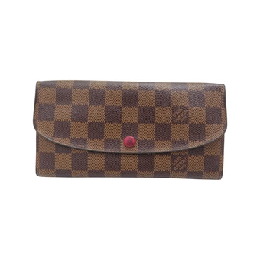 棕/紅色 棋盤格帆布 Emilie 扣式長夾【LOUIS VUITTON LV 路易威登】 N63544