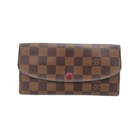 棕/紅色 棋盤格帆布 Emilie 扣式長夾【LOUIS VUITTON LV 路易威登】 N63544