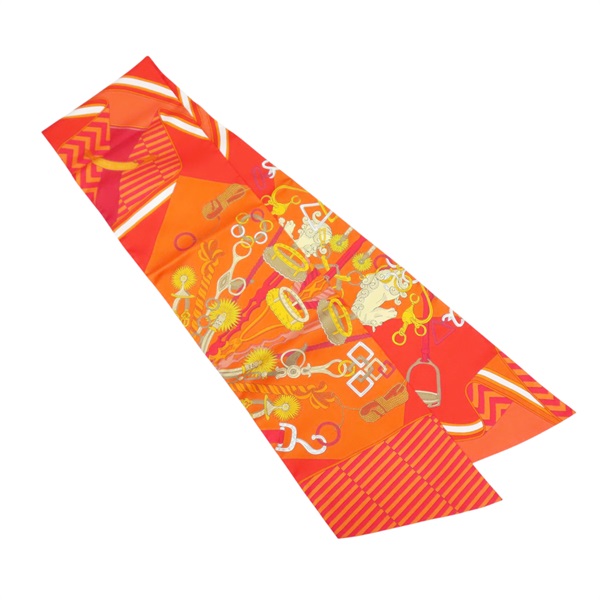 橘色 絲綢 Maxi Twilly 絲巾【HERMES 愛馬仕】 H092842S