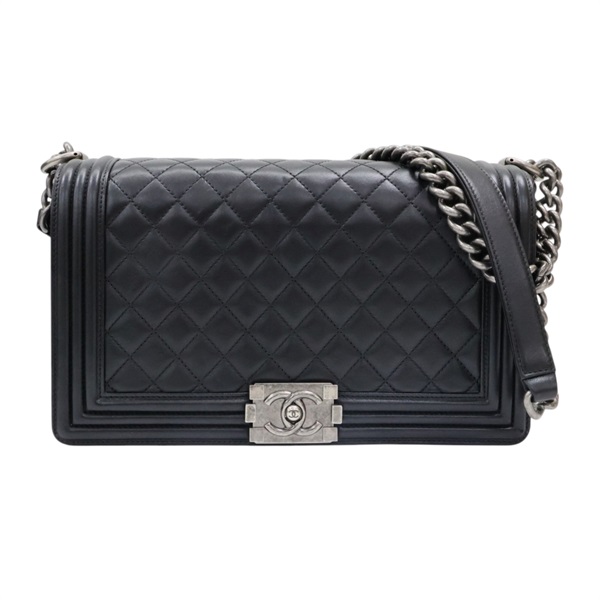 黑色 菱格紋 牛皮 Boy 28 鍊帶 肩背包 銀釦 無卡【CHANEL 香奈兒】 A92193