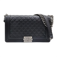 黑色 菱格紋 牛皮 Boy 28 鍊帶 肩背包 銀釦 無卡【CHANEL 香奈兒】 A92193