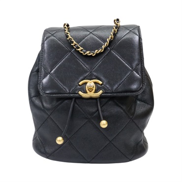 黑色 菱格紋 牛皮 Duma 後背包【CHANEL 香奈兒】 AS4866