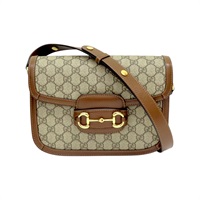 烏木色 帆布 棕色 牛皮 馬銜扣 1955 肩背包【GUCCI 古馳】 602204