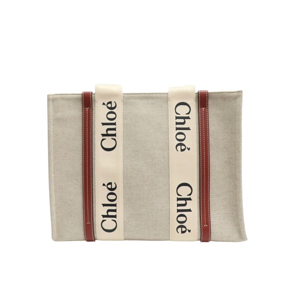 棕色 帆布 Woody Medium 肩背包【Chloe 克羅伊】 CHC22AS383I2690U