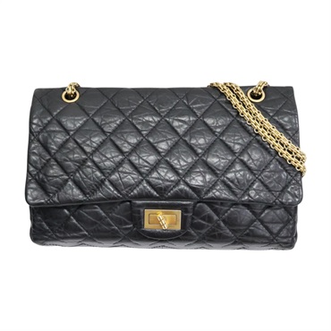 黑色 菱格紋牛皮 2.55 Maxi 肩背包【CHANEL 香奈兒】 A37590