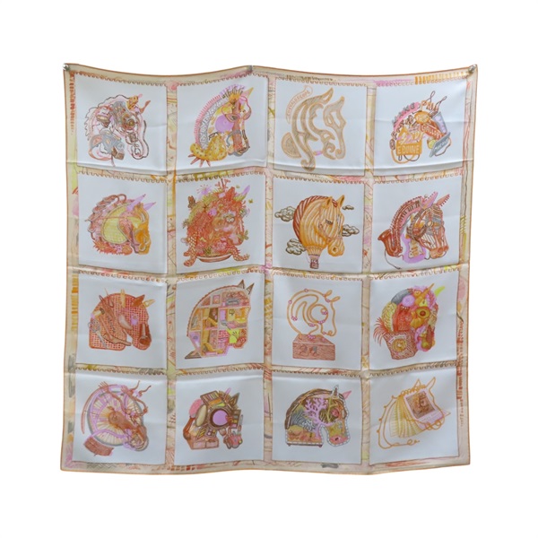 橘色 絲綢 Chevaloscope Neon Silk Scarf 方巾 90x90【HERMES 愛馬仕】