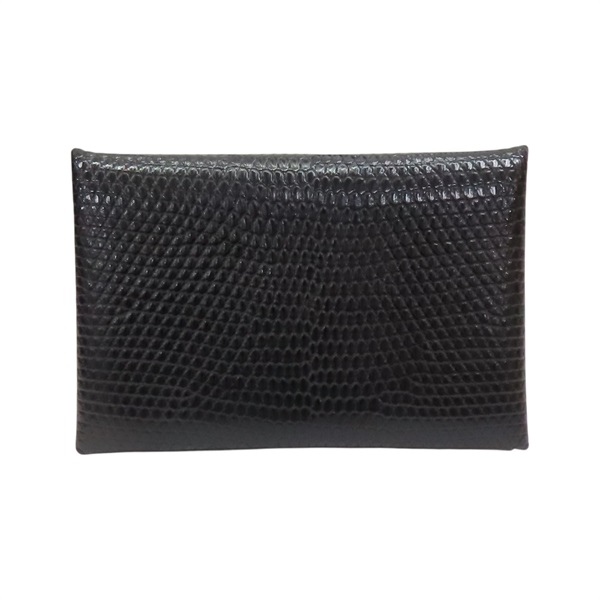 黑色 蜥蜴皮 Calvi 名片夾 銀扣 K刻【HERMES 愛馬仕】 H085836CK