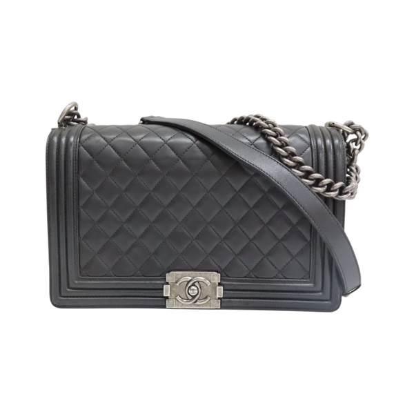 黑色 菱格紋 羊皮 Boy 28 鍊帶 肩背包 銀釦  A92193【CHANEL 香奈兒】 A92193