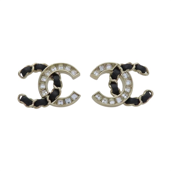 金色鍍金 皮革鍊帶 雙C 耳環【CHANEL 香奈兒】
