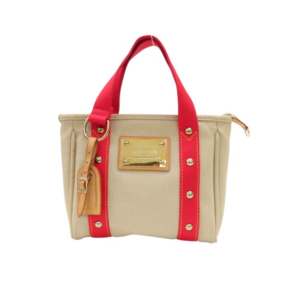 米/紅色 帆布 Antigua Cabas PM 手提包【LOUIS VUITTON LV 路易威登】 M40038