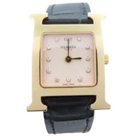 粉色錶盤 黑色皮帶 不銹鋼 鑽石 H Watch 11PD 腕錶【HERMES 愛馬仕】 HH1.202c