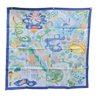 藍色 絲綢 Splash Park 雙面 方巾 90x90【HERMES 愛馬仕】 H903806S 02