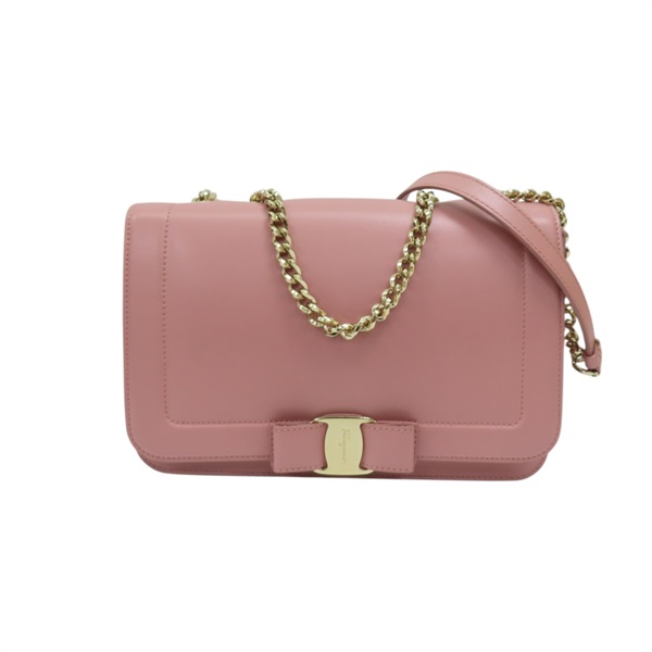 粉色 牛皮 Vara Bow 鍊帶 肩背包【Salvatore Ferragamo 菲拉格慕】 G878