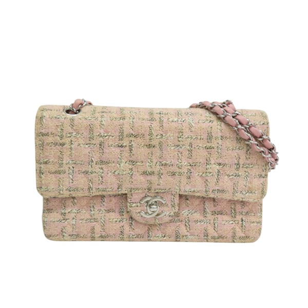 粉色 毛呢編織 COCO 25 鍊帶 肩背包【CHANEL 香奈兒】 A01112