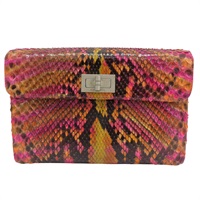 澄/粉紅/棕色 特殊皮革 手拿包【CHANEL 香奈兒】