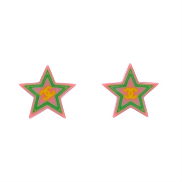 粉色 壓克力 鍍金 star 耳環【CHANEL 香奈兒】