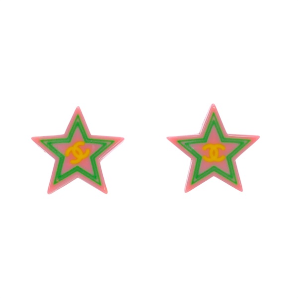 粉色 壓克力 鍍金 star 耳環【CHANEL 香奈兒】