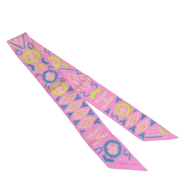 粉色 珍珠串 絲綢 En Perles Twilly 絲巾【HERMES 愛馬仕】 H062552S