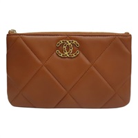 棕色 菱格紋 羊皮 CHANEL19 poach 拉鍊長夾【CHANEL 香奈兒】